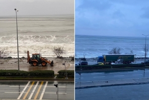 Dalgalar Karadeniz Sahil Yolu'nu ulaşıma kapattı