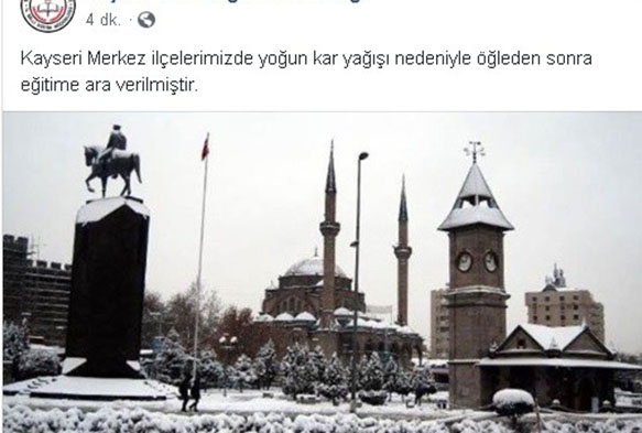 Kayseri'de okullar leden sonra tatil edildi