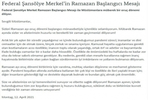 Merkel'den Trke Ramazan mesaj