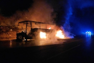 Otoyolda 39 yolcusu bulunan otob�s alev alev yand�