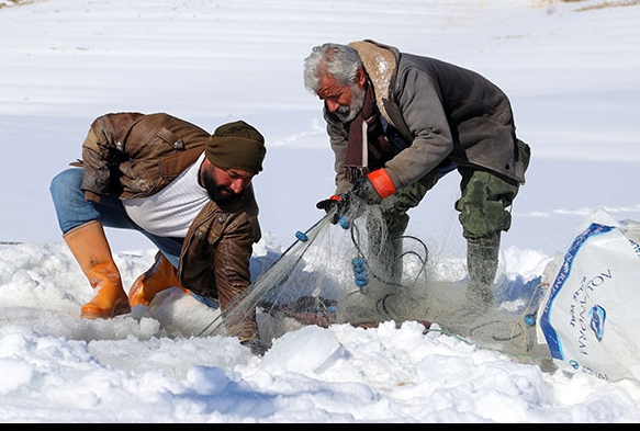 Donan baraj glnde Eskimo usul balk avlyorlar