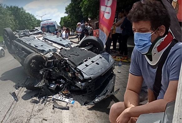 Oyuncu lker Aksum'un otomobili takla att