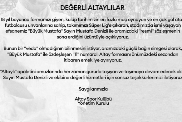 Altay'dan Mustafa Denizli'ye teekkr