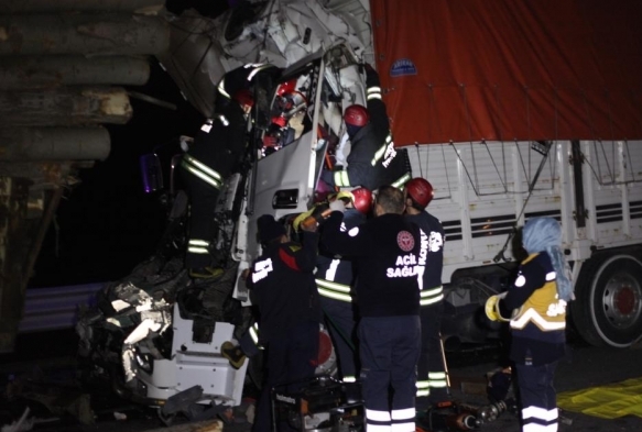 Kamyon tomruk ykl kamyona arkadan arpt: 1 l, 1 yaral