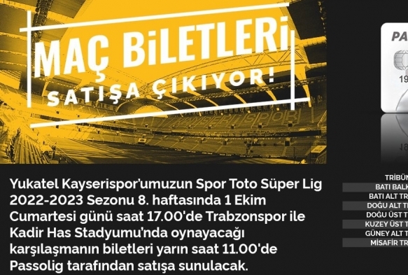 Kayserispor - Trabzonspor ma bilet fiyatlar belli oldu