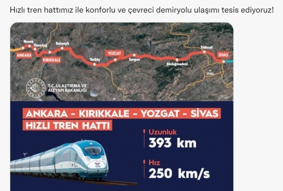 Ulaştırma Bakanı Karaismailoğlundan hızlı tren paylaşımı