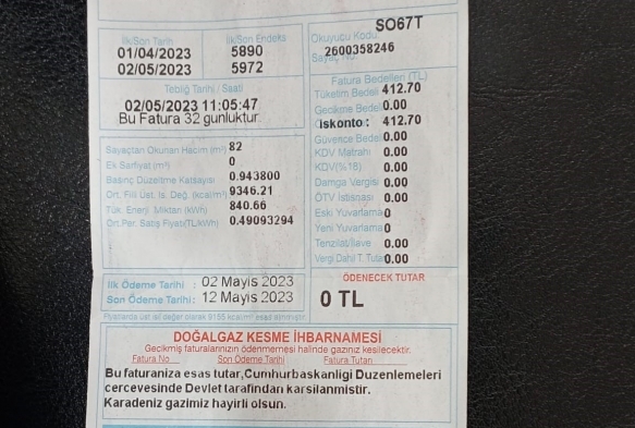 Doalgaz faturalar 0 TL gelmeye balad